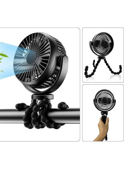Buy 3-Speeds Portable Handheld Portable Fan Stroller Fan Handheld Quiet Fan for Baby with Adjustable Flexible Tripod 5200mAh Black in Saudi Arabia