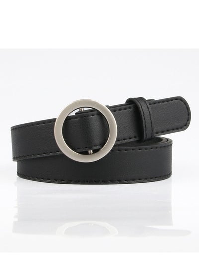 Buy Round Buckle Non-hole Simple Student Jeans Belt 105cm Black in UAE