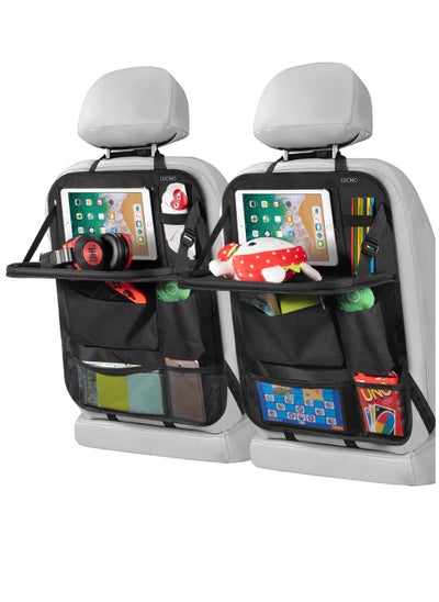 Buy Car Backseat Organizer with Tablet Holder-2 Pack,6 Storage Pockets Car Storage Organizer with Foldable Food Tray, Car Seat Back Protectors Kick Mats Travel Accessories-Black in UAE