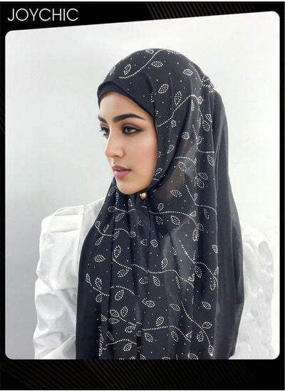 اشتري Diamond Leaf Pattern Pearl Chiffon Skin-friendly Women Muslim Headwear Wearable Traditional Wear Long Head Scarf for All Seasons One Size في السعودية