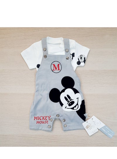 Buy A two-piece outerwear set of an embroidered Mickey-themed textile bodysuit and a baby cotton t-shirt in gray in Egypt