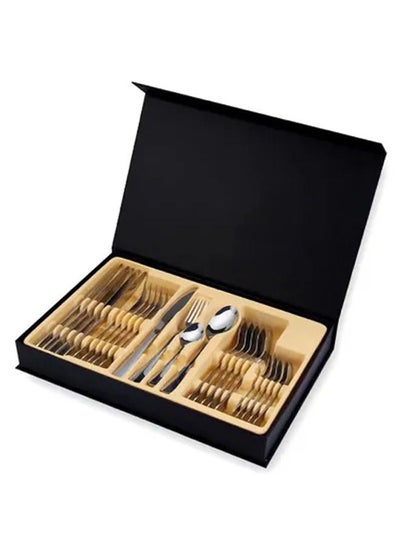 Buy 24-Piece Stainless Steel Quality Flatware With Knives Forks And Spoons Mirror Polished Flatware Cutlery Set in UAE