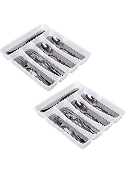 Buy Cutlery Tray Sturdy Drawer Organiser Utensil Tray With 5 Compartments Plastic Flatware Storage Box For Kitchen Soft Grip Lining Drawers in Saudi Arabia