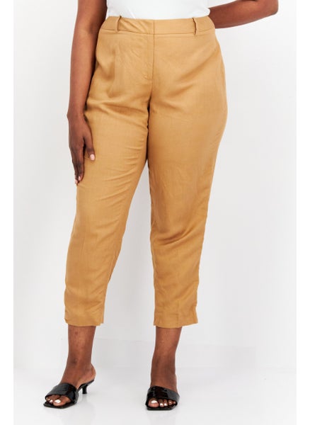 Buy Women Straight  Leg Solid Plain Pants, Tan in UAE