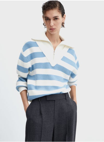 Buy Zip Neck Striped Sweater in UAE