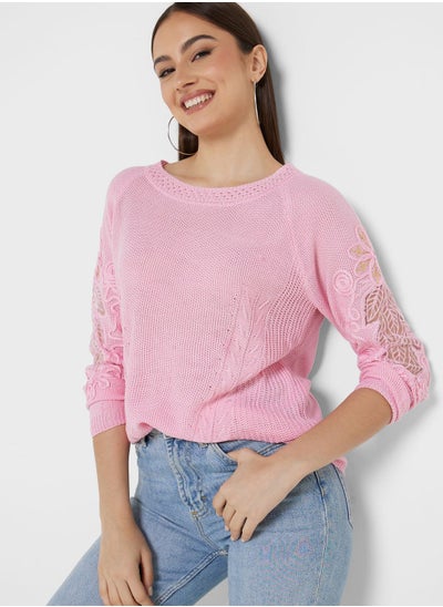 Buy Sweater With Lace Sleeve Detail in Saudi Arabia