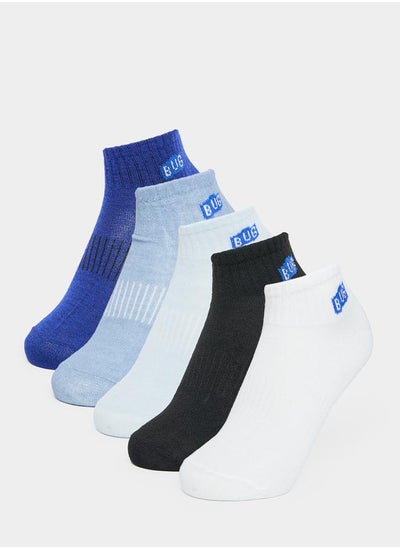 Buy Set of 5 - Printed Detail Ribbed Ankle Socks in Saudi Arabia