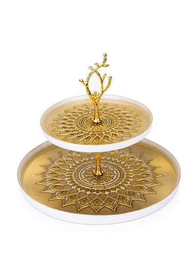 اشتري ELENOR Kostanay 2 Tier Serving Set White and Gold 21cm - 33cm في الامارات