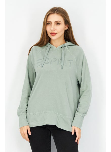 اشتري Women Drawstring Hooded Embroidered Logo Sweatshirt, Sage Green في الامارات