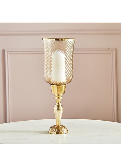 Buy Suave Textured Glass Hurricane Candle Holder with Metal Base 16.5 x 53 x 16.5 cm in Saudi Arabia