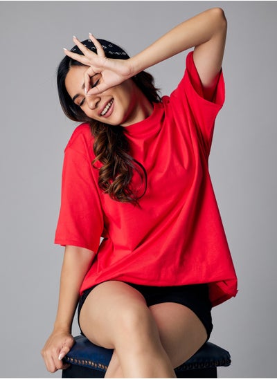 Buy Oversize Red Solid T-shirt in UAE