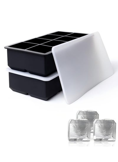 Buy Ice Cube Tray, Ice Cube Maker (Pack of 2) - Flexible 8 Cavity Square Large Ice Cube Trays with Leak Proof Lid, Large Ice Cube Mold, Slow Melting Ice Cube for Chilling Cocktails, Drinks, Juice in UAE