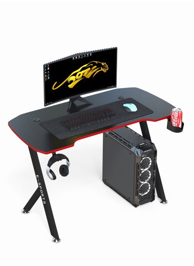 Buy Gaming Desk 120cm Y Shaped Computer Desk Pc Workstation Home Office Desk with Carbon Fiber Surface Cup Holder and Headphone Hook in Saudi Arabia