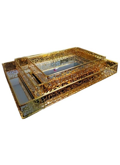 Buy Golden Color Rectangular Calligraphy Serving Tray with Mirror Base in UAE