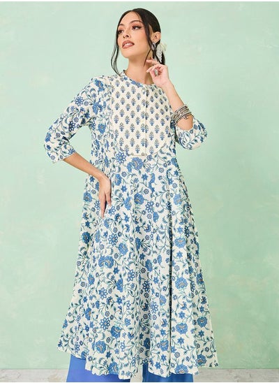 Buy Floral Print Cotton Anarkali Kurta in Saudi Arabia