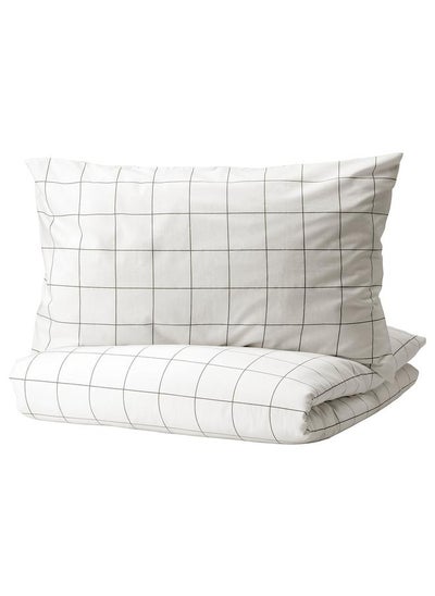 Buy Duvet Cover And Pillowcase White Black And Check 150X200 And 50X80 Cm in Saudi Arabia