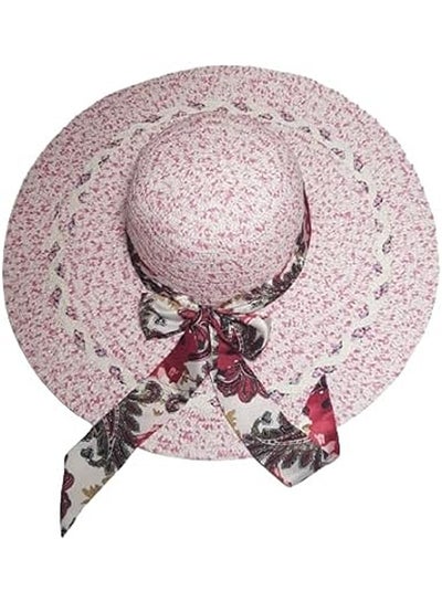 Buy MerryGlam Women Beach Hat | Brim Straw Girls Summer Sunshade Cap_ Travel Foldable Floppy UV Protection Sun Beach Ribbon Hat in UAE