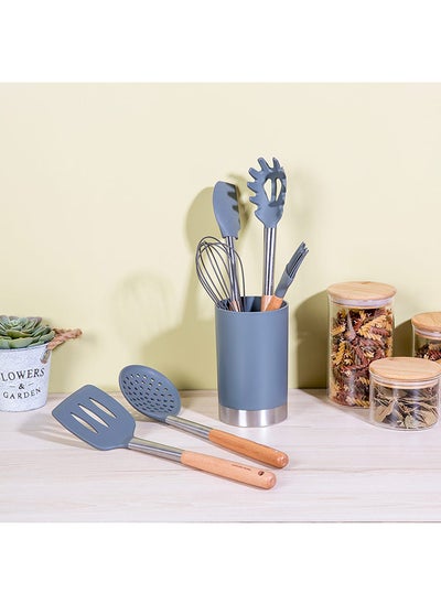 اشتري Essential Stainless Steel Utensils Holder Body: Ps Plastic Base : Stainless Steel Storage For Countertop Organizer Cooking Utensil For Kitchen L10Xw10Xh16.7Cm - Grey في الامارات