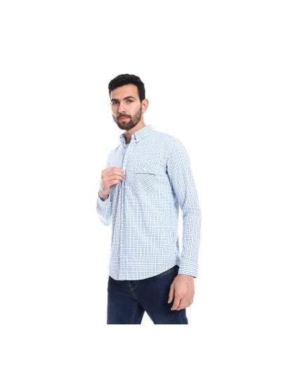 Buy Buttons Down Closure Dupplin Pattern Shirt - White, Shades Of Blue in Egypt