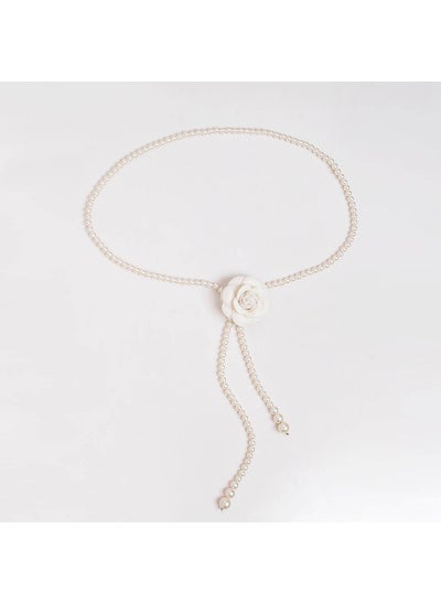 Buy Elegant Pearl Flower Waist Chain for DressesWhite White in UAE