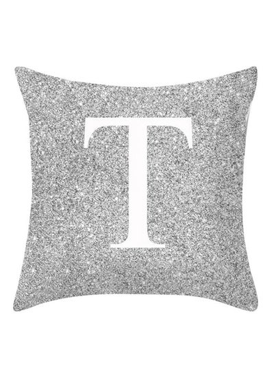 Buy T Letter printed throw pillowcase metallic grey in UAE