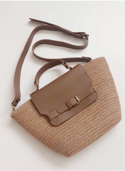 Buy Eco friendly jute  cord cross body bag  and leather flap in Egypt