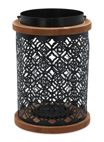 Buy Sturdy Flat Base Decorative Metal Elegant Candle Holder with Glass Cylinder Black in Saudi Arabia