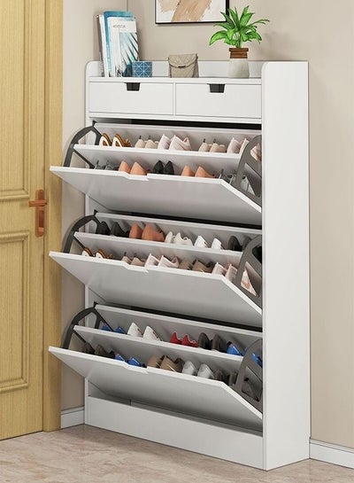 اشتري 4-Tier Household Upgraded Tipping Bucket Design Shoe Rack With Drawers Large Space Shoe Organizer Cabinet Storage 15mm Thick Wood Rack 60 x 17 x 125 Centimeter في الامارات