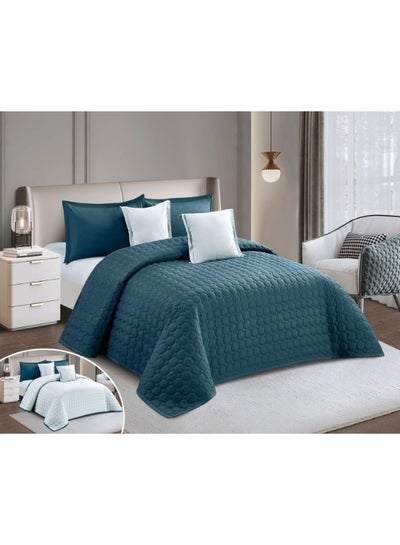 اشتري مفرش سرير نفر من المايكروفايبر بنسبة 100% ، غطاء سرير بتصميم هندسي، قابل للاستخدام على الوجهين، طقم من 4 قطع، مقاس 230X170 سم في السعودية