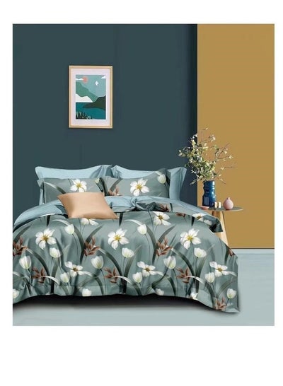 Buy 6-Pieces Glace Cotton Printed Fancy Comforters Set Fixed duvet, fitted bedsheets and pillowcase King Size F21 in UAE