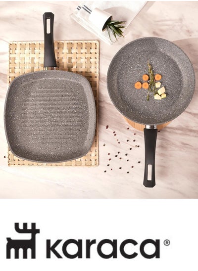 Buy Karaca Gris Bio Granite Pan and Grill Set in UAE