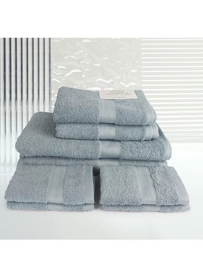 اشتري 8 Pcs MATRIX Dyed Towel set 500 GSM 100% Cotton Terry Zic Zac Border 2 Bath Towel (70x140) cm, 2 Hand Towel (50x90) cm, & 4 Face Towel (33x33) cm Soft Feel Highly Absorbent Light Grey Color في الامارات