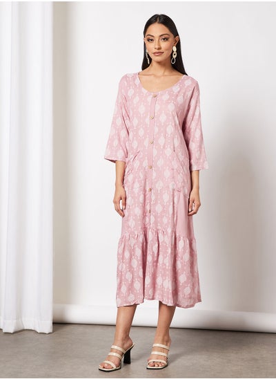 Buy All Over Printed Round Neck Jalabiya with Facemask in UAE