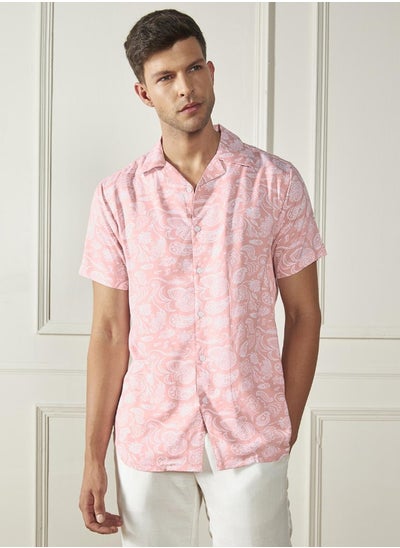 Buy Relaxed Fit Peach Cotton Blend Shirt Shirt Collar in UAE