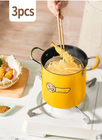 Buy Deep fryer with strainer basket, Tempura frying pan, Frying pan with anti-scald silicone handle, Deep frying tempura chips, fries, Fish & Chicken, Frying pan for outdoor party, family restaurant in UAE