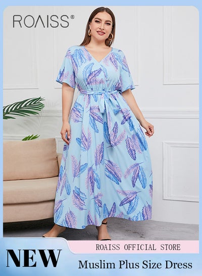 Buy Abaya Style Robe with Floral Pattern Belt Waist Design Women Daily Casual Versatile Long Skirt Commuter Long Skirt in Saudi Arabia