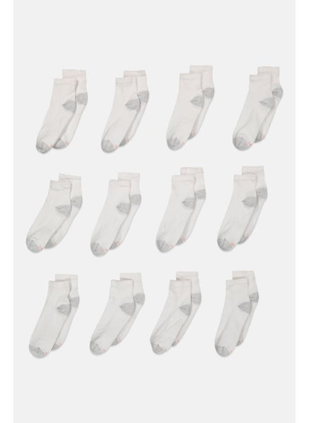 Buy Men 12 Pairs Ankle Socks, White/Grey in UAE