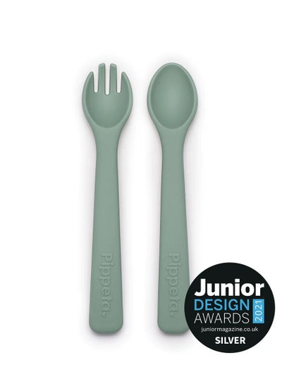 Buy Silicone Spoon And Fork Meadow Green in UAE