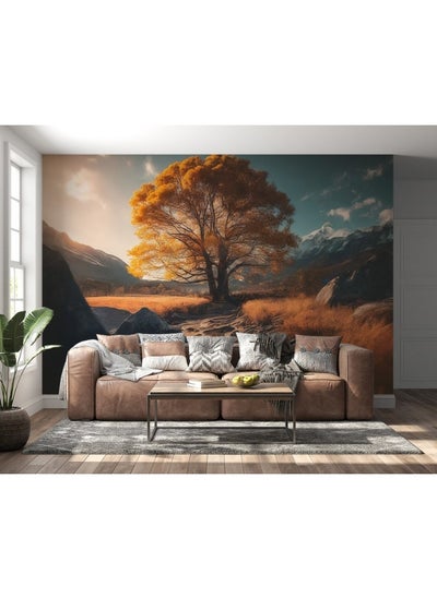 Buy An Autumn Orange Tree Peaceful Landscape Fabric Wallpaper Covers An Area ​​Up To 4.2Mx3M With Adhesive And Smoothing Tool in Egypt