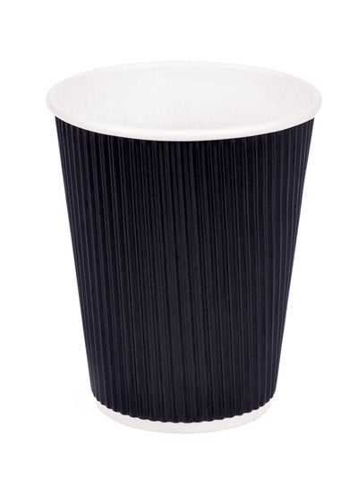 Buy [50 Cups] Ripple Cups Black 12Oz With Lid for Hot Beverages Tea Coffee & Chocolate Drinks for Office Party Home & Travel in UAE