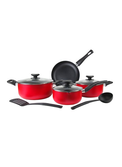 Buy 9 Piece Nonstick Cookware Set, 24CM Casserole + Lid, 20CM Casserole + Lid, 18CM Saucepan + Lid, 24CM Frypan + Lid, 24CM frypan, Nylon Turner, Nylon Ladle BC-109 in Saudi Arabia