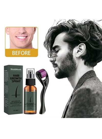 Buy Beard Growth And Hair Regrowth Spray 30ml With MicroNeedle Roller in Saudi Arabia