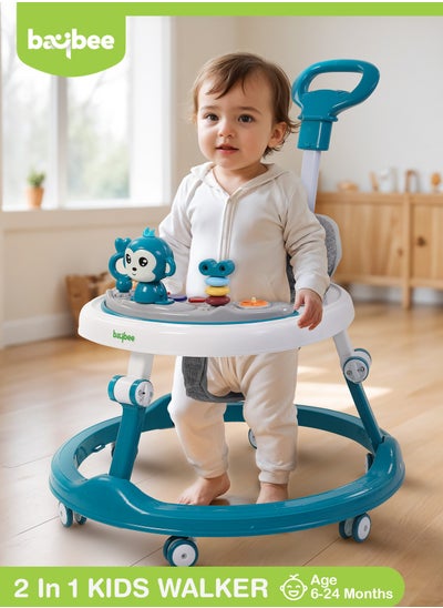 Buy Drono Pro Baby Walker For Kids, Round Kids Walker With Parental Push Handle, 4 Seat Height, Baby Push Walker With Tray & Musical Toy Bar Toddler Walker For Baby 6-18 Months Boy Girl Blue in Saudi Arabia