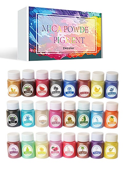 Buy Mica Powder, 24 Colors Mica Powder Pigment for Epoxy Resin, Natural Pigment, Safe Resin Dye for Soap Making, Bath Bomb, Resin Jewelry, Nail Art, Candle Making DIY Crafts (Multi Color 24) in Saudi Arabia