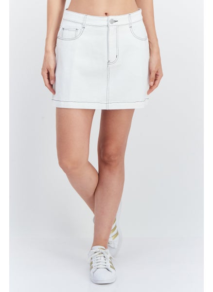 اشتري Women Plain Denim Mini Skirt, White في الامارات