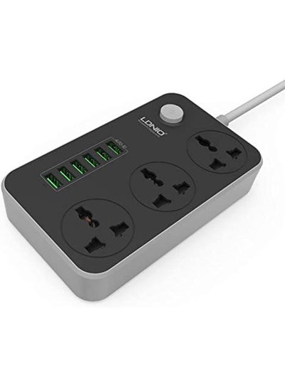 Buy Power Strip Surge Protector with 3 Universal International Socket & Smart 6 USB Charging Ports 3.4A - SC3604 in Egypt