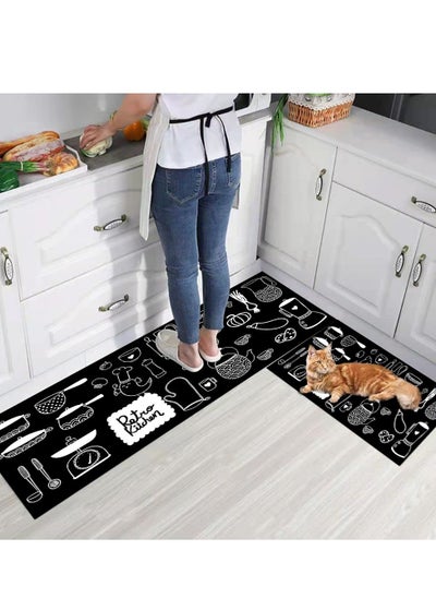 اشتري YumLock Washable Kitchen Rugs and Mats Set of 2 Piece 40x60 + 40x120cm Japanese HMK01001 في السعودية