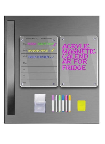 Buy 2 PCS 9"x13" Clear Weekly Meal Planner Magnetic Acrylic Board,Acrylic Magnetic Dry Erase Board for Fridge, Magnet Week Calendar for Refrigerator Includes 6 Colors Markers and Pen Container in UAE