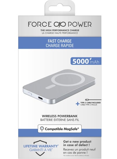 Buy Force Power 5000mAh Powerbank MagSafe Compatible Wireless Charge 15W Gray in UAE