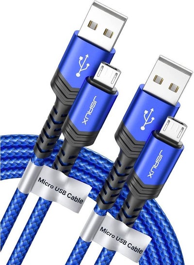 Buy JSAUX Micro USB Cable Android Charger, (2-Pack 6.6FT) Nylon Braided Cord Compatible with Galaxy S7 S6 J7 Edge Note 5, Kindle. MP3 and More-Blue(2M) in Egypt